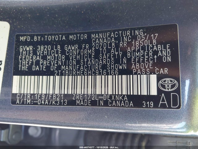 2017 TOYOTA COROLLA LE 9
