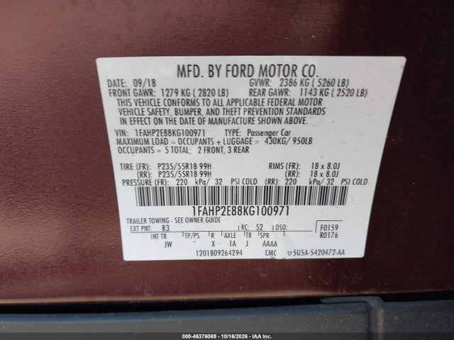 2019 FORD TAURUS SEL 9