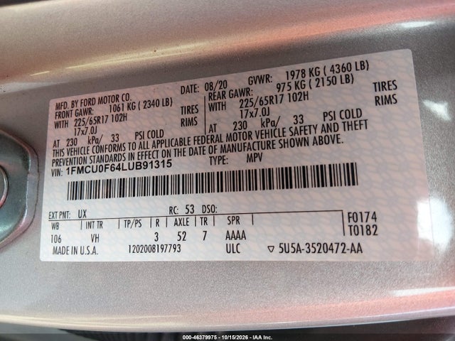 2020 FORD ESCAPE S 9