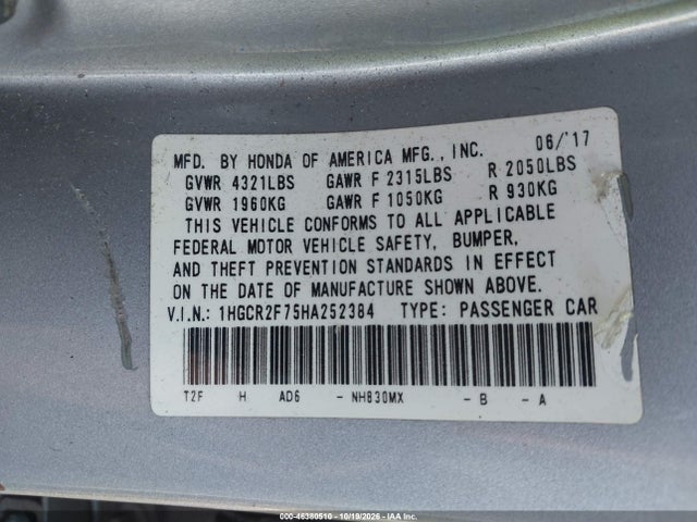 2017 HONDA ACCORD EX 9