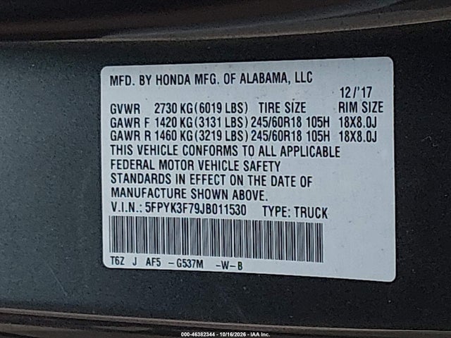 2018 HONDA RIDGELINE RTL-E 9