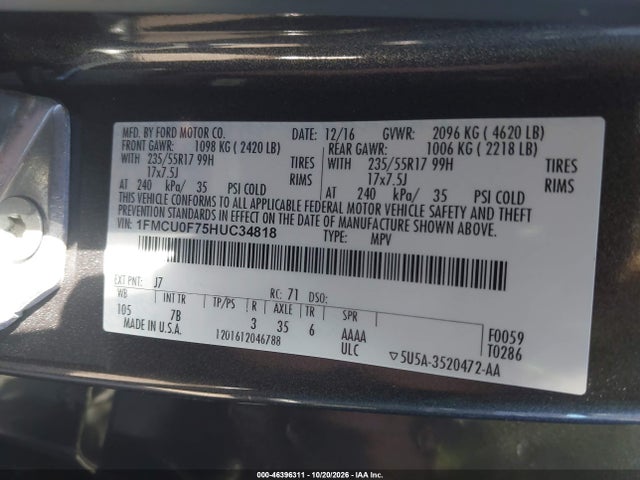 2017 FORD ESCAPE S 9