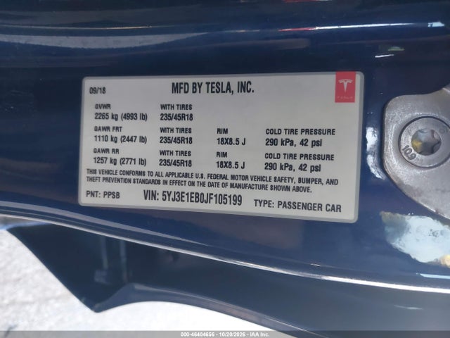 2018 TESLA MODEL 3 LONG RANGE/PERFORMANCE 9
