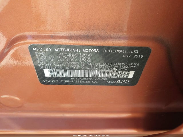 2019 MITSUBISHI MIRAGE ES 9