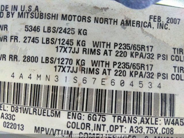 4A4MN31S67E604534 Mitsubishi Endeavor Se