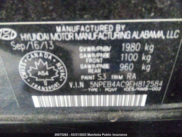 Hyundai SONATA GLS 2014 5NPEB4AC9EH812584 Image 9