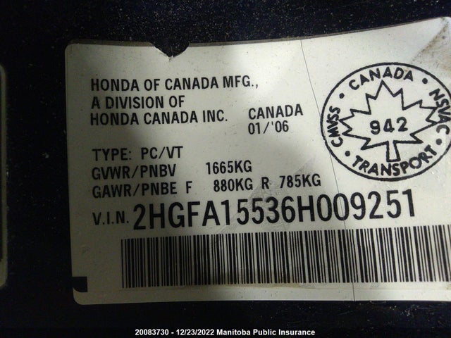 Honda Civic Lx 2006 2HGFA15536H009251 Image 10