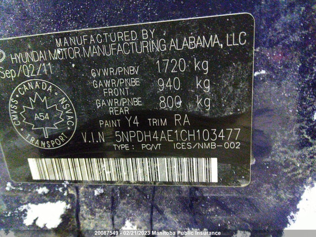 Hyundai Elantra Gls 2012 5NPDH4AE1CH103477 Image 9