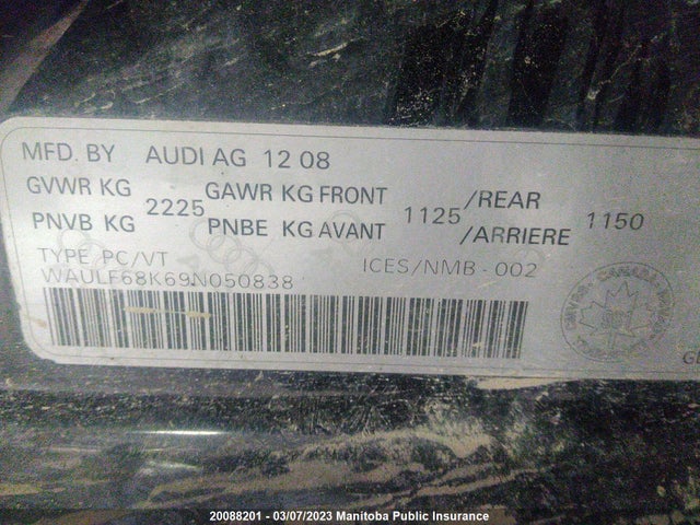 WAULF68K69N050838 Audi A4 2.0t Quattro