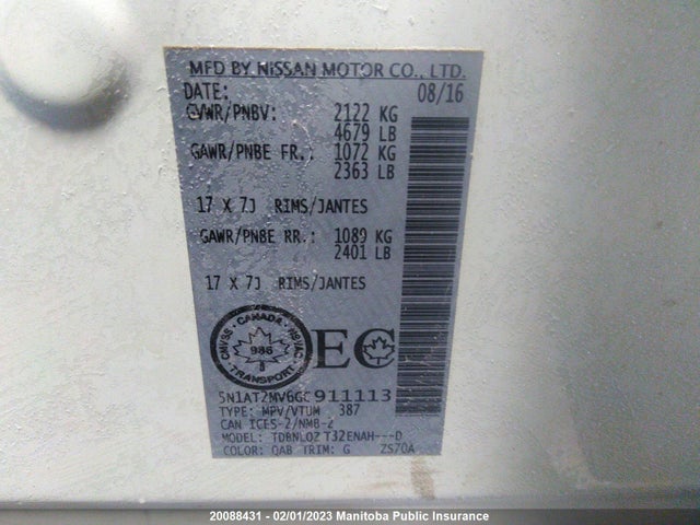 2016 Nissan Rogue Sv მანქანა იყიდება აუქციონზე, vin: 5N1AT2MV6GC911113, აუქციონის ნომერი: 20088431