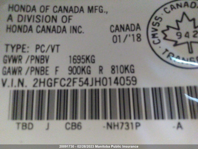 Honda Civic Lx 2018 2HGFC2F54JH014059 Image 9