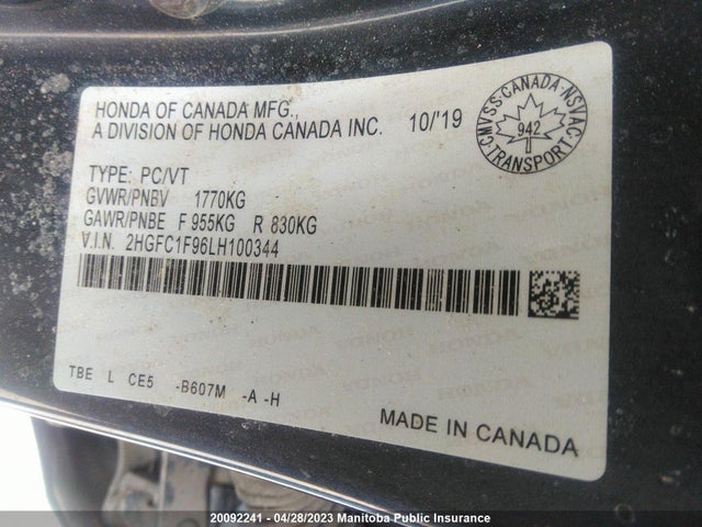 Honda Civic Touring 2020 2HGFC1F96LH100344 Image 3