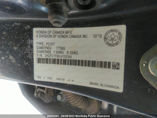 Honda Civic Touring 2020 2HGFC1F96LH100344 Image 10