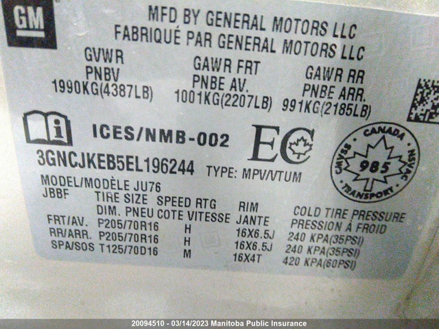 Chevrolet TRAX LS 2014 3GNCJKEB5EL196244 Image 9