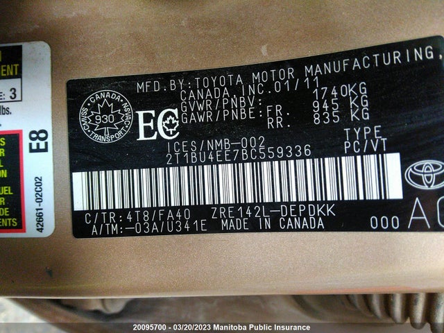 Toyota COROLLA CE 2011 2T1BU4EE7BC559336 Image 10