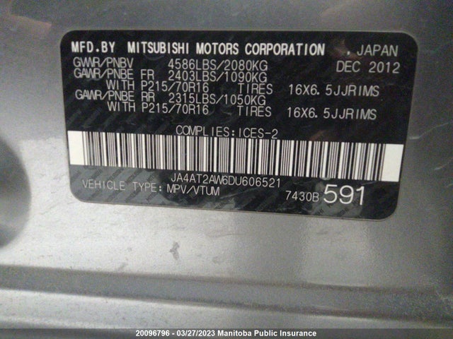 JA4AT2AW6DU606521 Mitsubishi Outlander Es