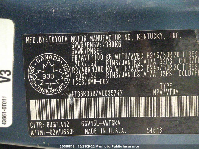 Toyota Venza V6 2010 4T3BK3BB7AU035747 Image 9