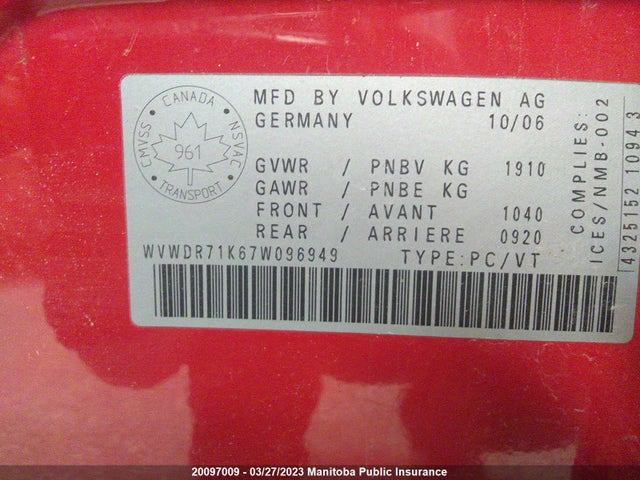 Volkswagen Rabbit 2.5  2007 WVWDR71K67W096949 Image 10