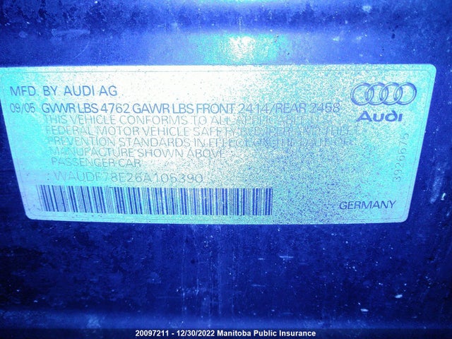 WAUDF78E26A105390 Audi A4 2.0t Quattro
