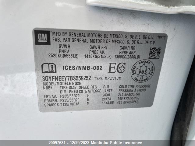 3GYFNEEY7BS559252 Cadillac Srx V6