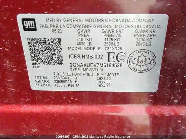 Chevrolet EQUINOX LT 2021 2GNAXUEV7M6164538 Image 9