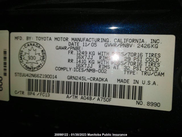 Toyota Tacoma V6 Access Cab  2006 5TEUU42N66Z190014 Image 10