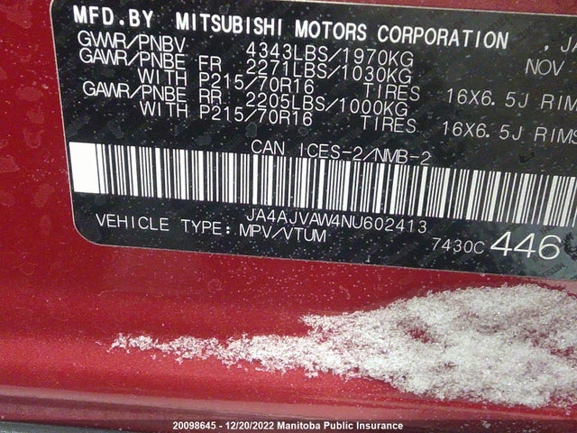 JA4AJVAW4NU602413 Mitsubishi RVR SE