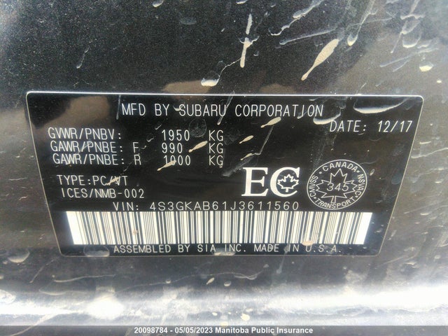 4S3GKAB61J3611560 Subaru Impreza 2.0i Touring