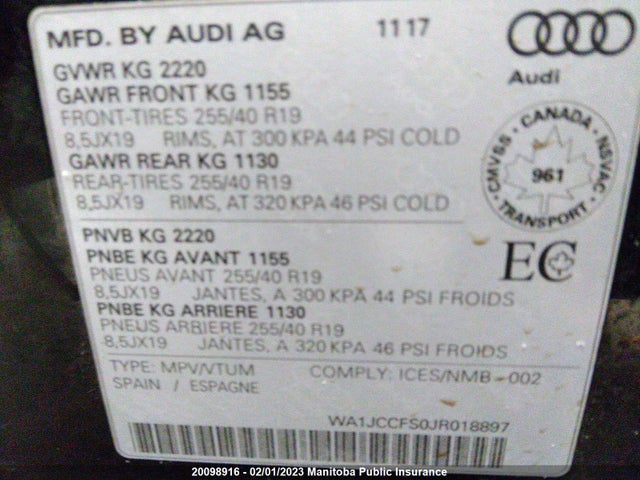 WA1JCCFS0JR018897 Audi Q3