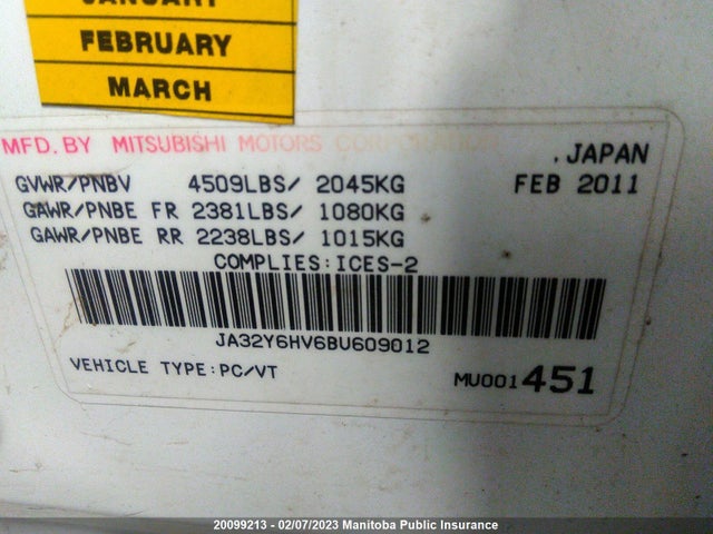 JA32Y6HV6BU609012 Mitsubishi Lancer Sportback Ralliart
