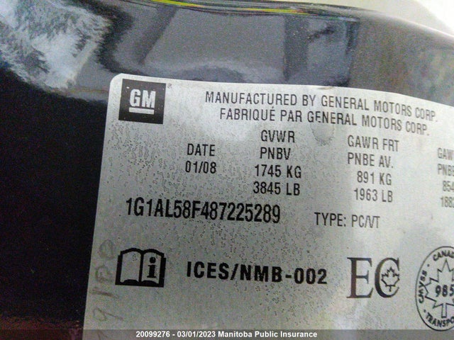 Chevrolet COBALT LT 2008 1G1AL58F487225289 Image 10