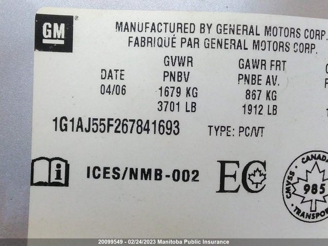 Chevrolet COBALT LS 2006 1G1AJ55F267841693 Image 10
