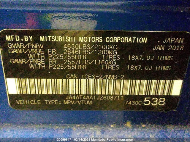 JA4AT4AA1JZ608711 Mitsubishi Eclipse Cross Se