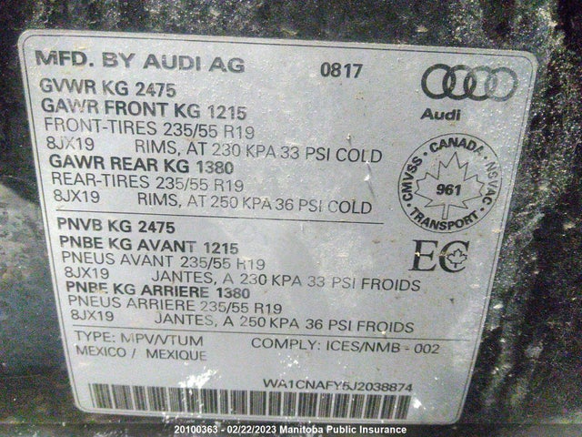 WA1CNAFY5J2038874 Audi Q5
