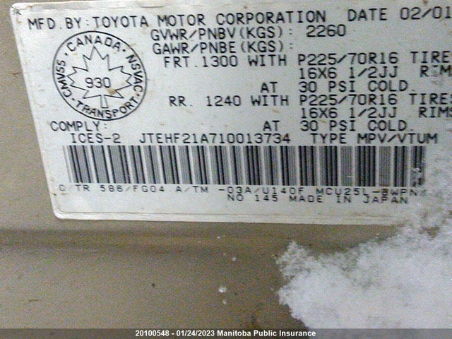 Toyota Highlander V6  2001 JTEHF21A710013734 Image 10