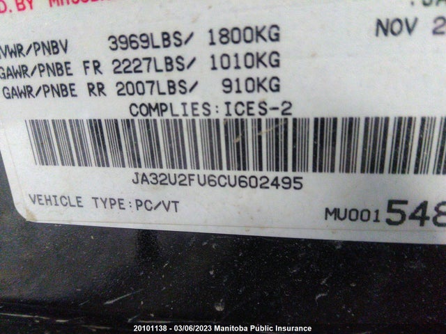 JA32U2FU6CU602495 Mitsubishi Lancer Se