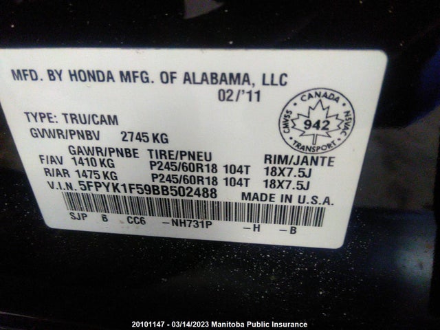 Honda Ridgeline Ex-l 2011 5FPYK1F59BB502488 Image 10