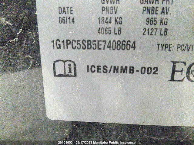 Продаж на аукціоні авто 2014 Chevrolet Cruze Lt Turbo , vin: 1G1PC5SB5E7408664, номер лоту: 20101653
