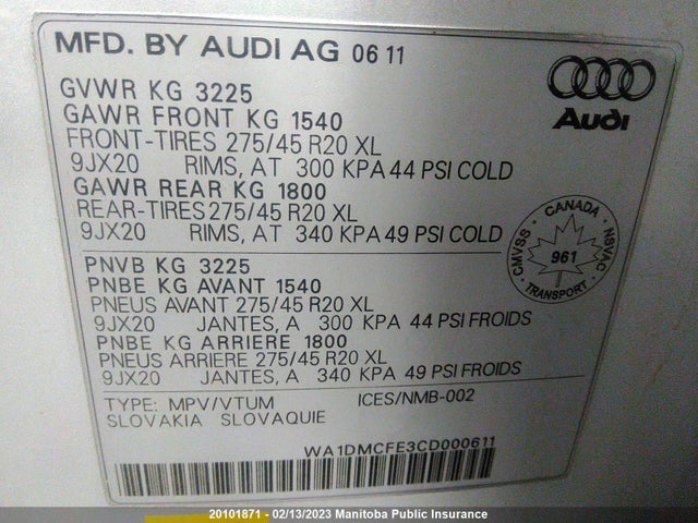 WA1DMCFE3CD000611 Audi Q7 V6 Tdi 