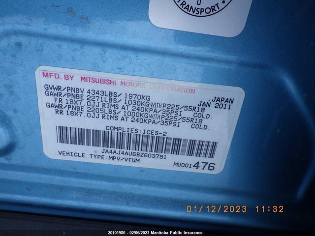 JA4AJ4AU6BZ603781 Mitsubishi Rvr Gt