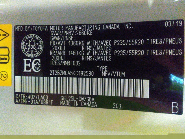 2T2BZMCA5KC192580 Lexus Rx350 