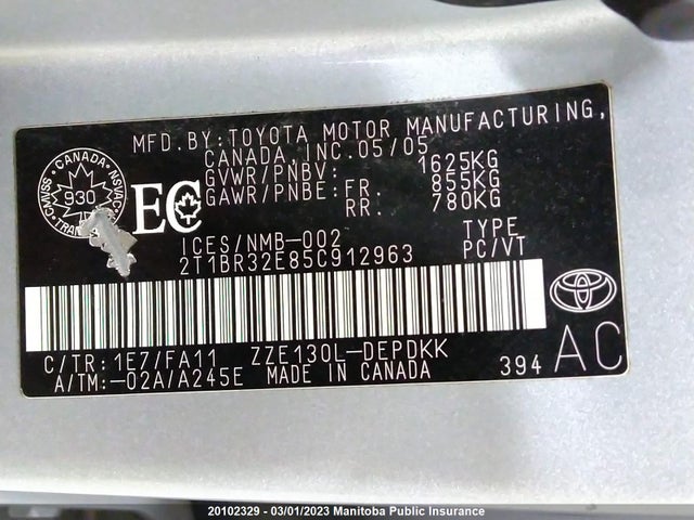 Toyota COROLLA CE 2005 2T1BR32E85C912963 Image 10