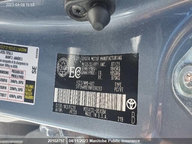 Toyota COROLLA SE 2022 5YFB4MBE9NP098293 Image 9