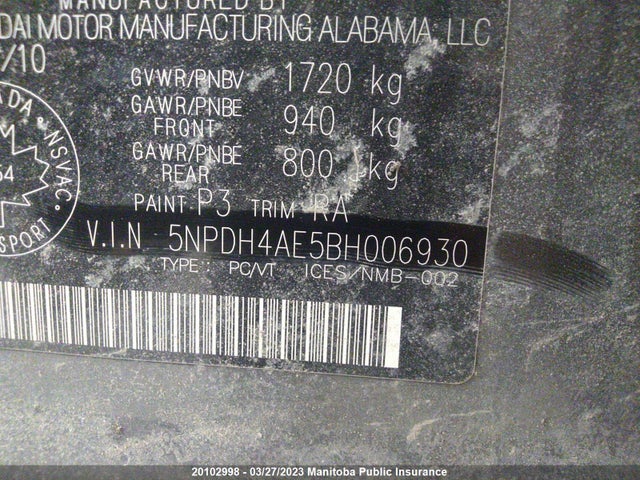 Hyundai Elantra L 2011 5NPDH4AE5BH006930 Image 10