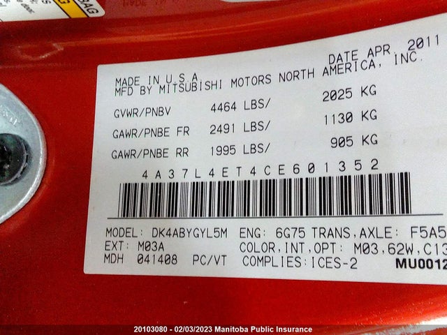 4A37L4ET4CE601352 Mitsubishi Eclipse Spyder Gt-p