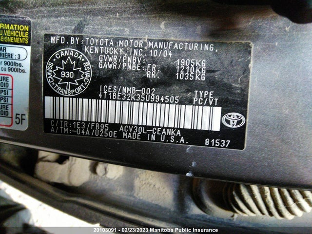 Toyota CAMRY LE 2005 4T1BE32K35U994505 Image 10