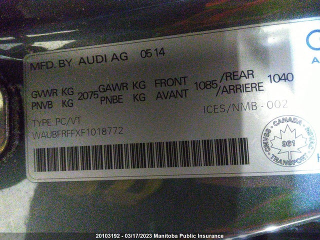 WAUBFRFFXF1018772 Audi A3 2.0t Quattro