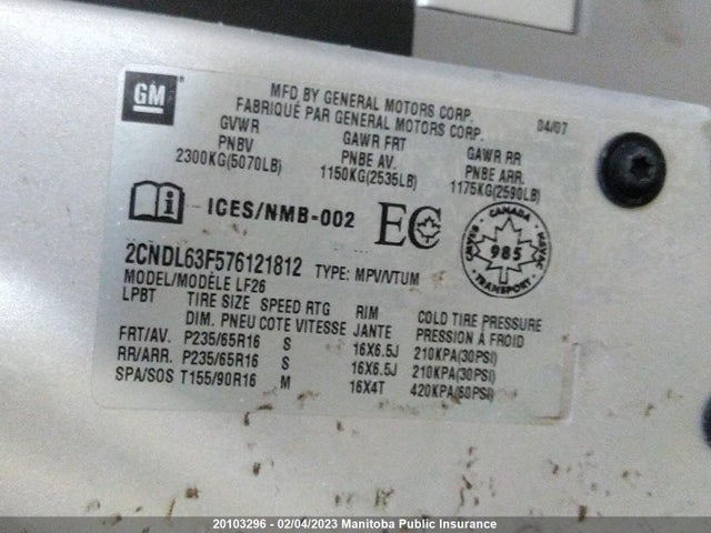 Chevrolet Equinox Ls V6  2007 2CNDL63F576121812 Image 10