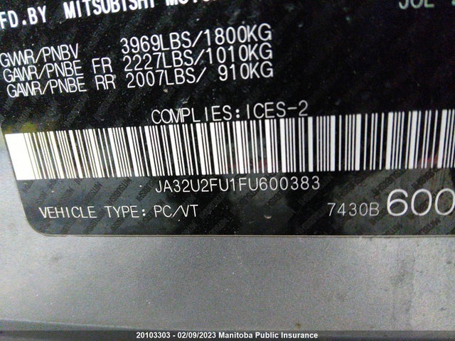 JA32U2FU1FU600383 Mitsubishi Lancer Se