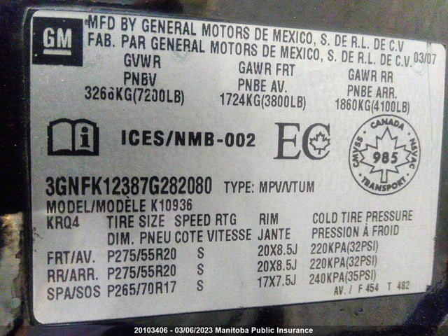 Chevrolet Avalanche 1500 2007 3GNFK12387G282080 Image 10